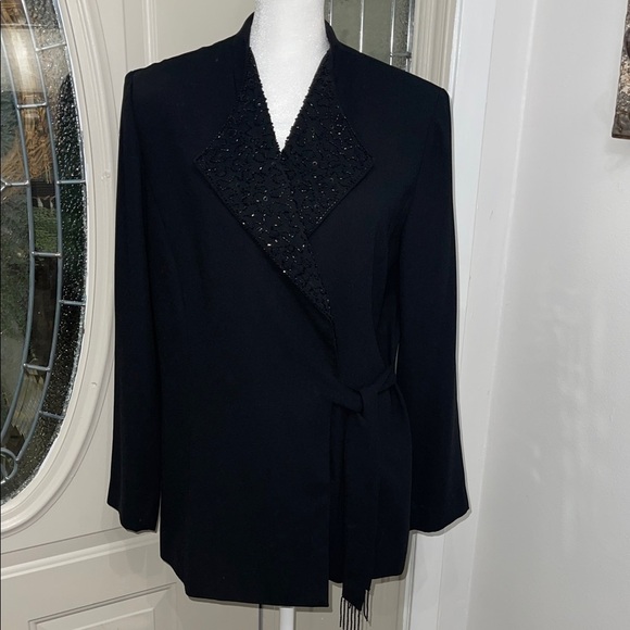 Jessica Howard Jackets & Blazers - Jessica Howard Vintage Black Beaded Wrap Blazer Jacket – Size 12
